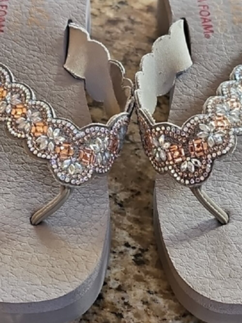 Skechers Cali Yoga Foam Beaded Wedge Flip Flops Rhinestone Platform Sandals - Picture 13 of 16
